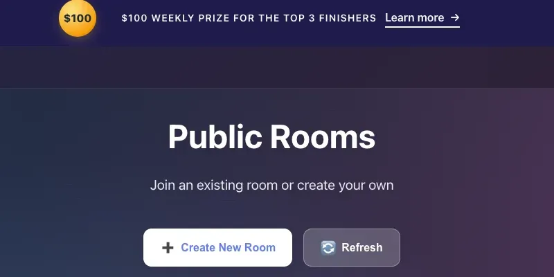 VSolitaire public rooms list showing available games